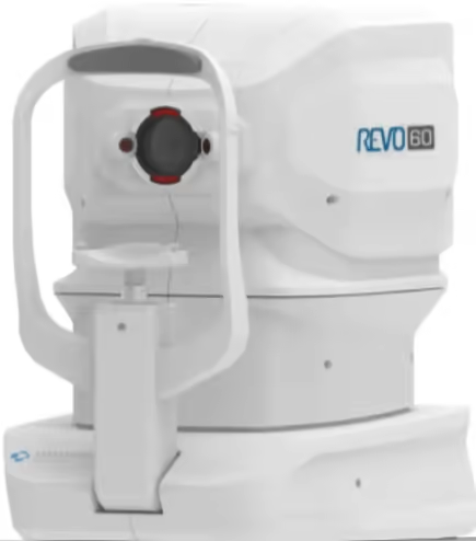 Tomógrafo REVO OCT — exame de OCT de mácula e nervo óptico.