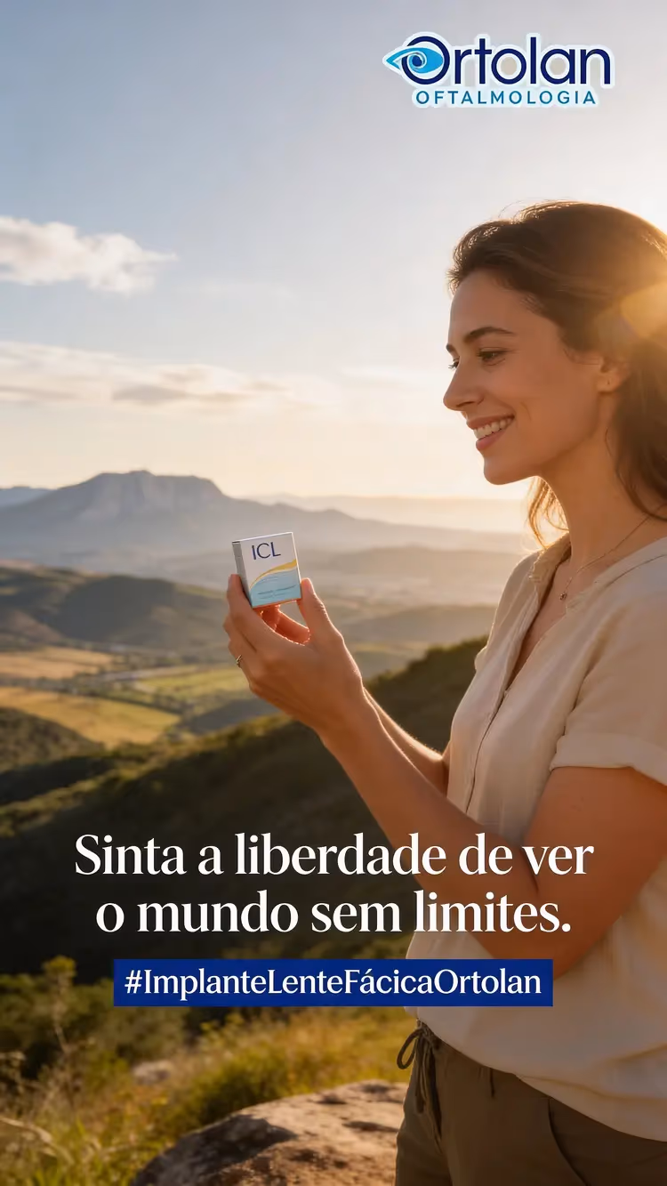 Ilustração holográfica das vantagens do implante de lente fácica.